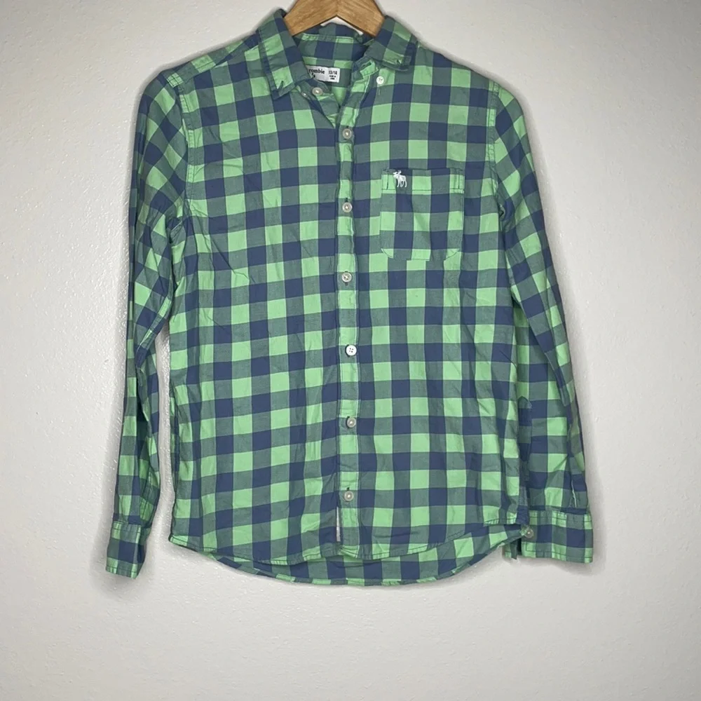 Abercrombie Kids Blue/Green Plaid Button Down Size 11 / 12